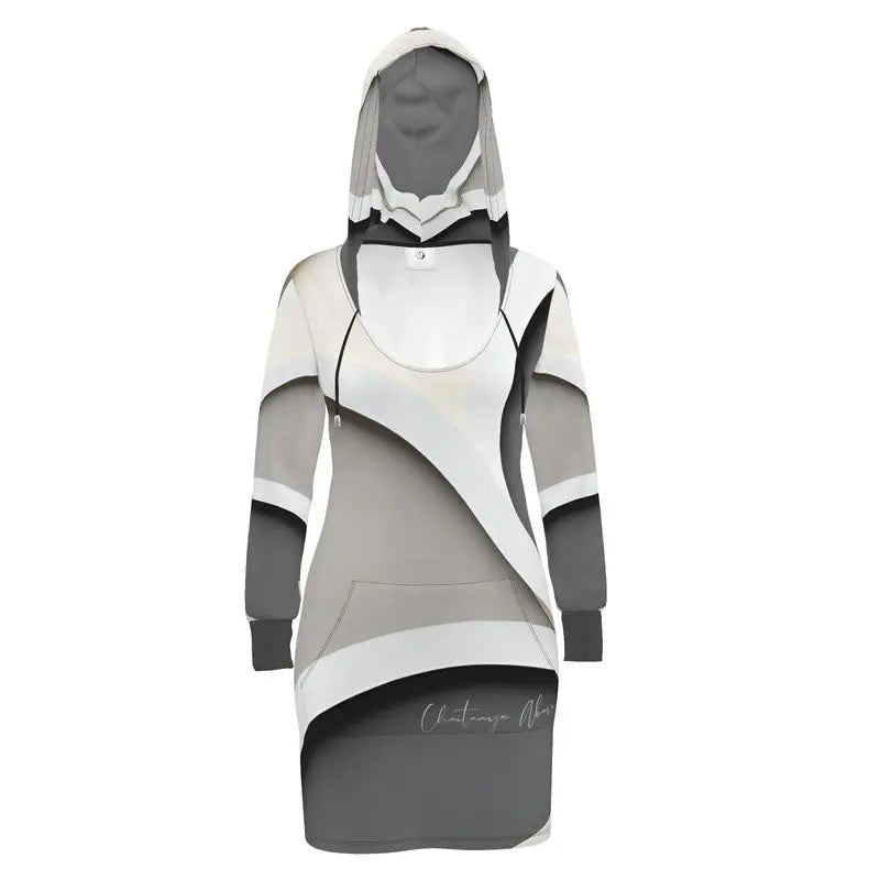 Chaitanya Abara Chrome, Black and Off-White Hoodie Dress Eternal Agape Store