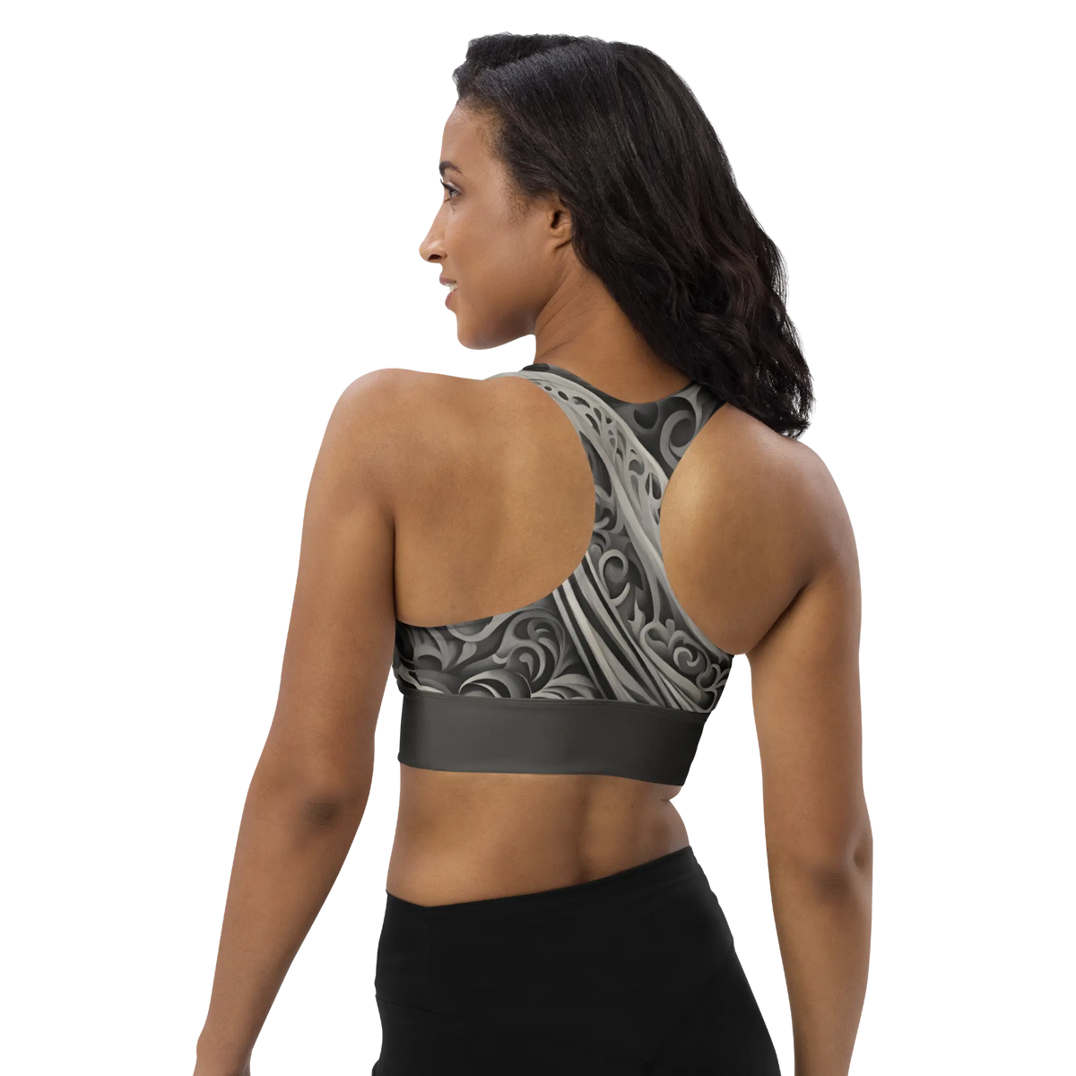 Chaitanya Abara Charcoal Gray Paisley Longline Sports Bra Eternal Agape Store