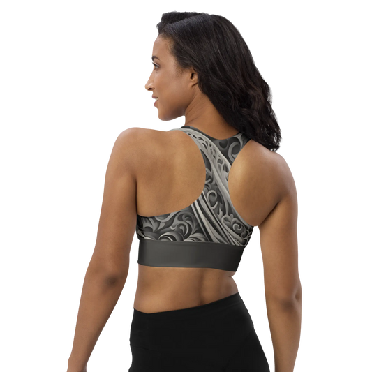Chaitanya Abara Charcoal Gray Paisley Longline Sports Bra Eternal Agape Store