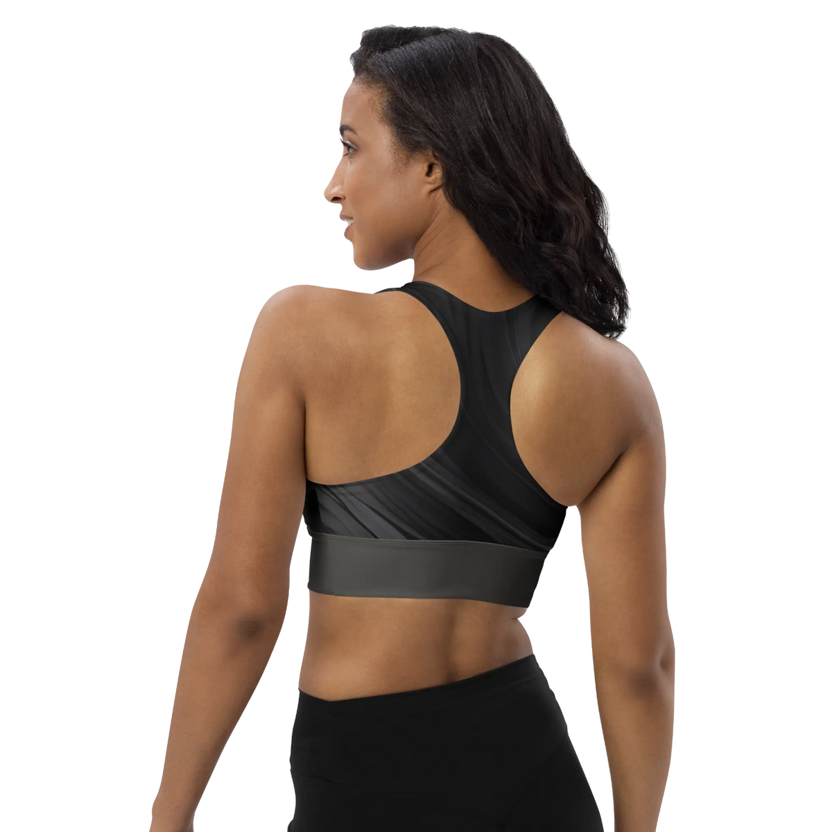 Chaitanya Abara Abstract Black and Gray Longline Sports Bra Eternal Agape Store