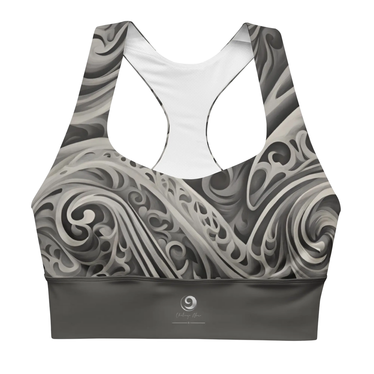 Chaitanya Abara Charcoal Gray Paisley Longline Sports Bra Eternal Agape Store