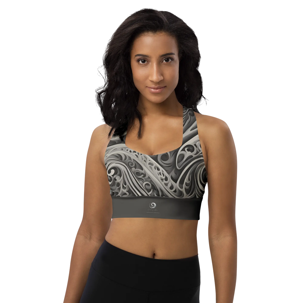 Chaitanya Abara Charcoal Gray Paisley Longline Sports Bra Eternal Agape Store