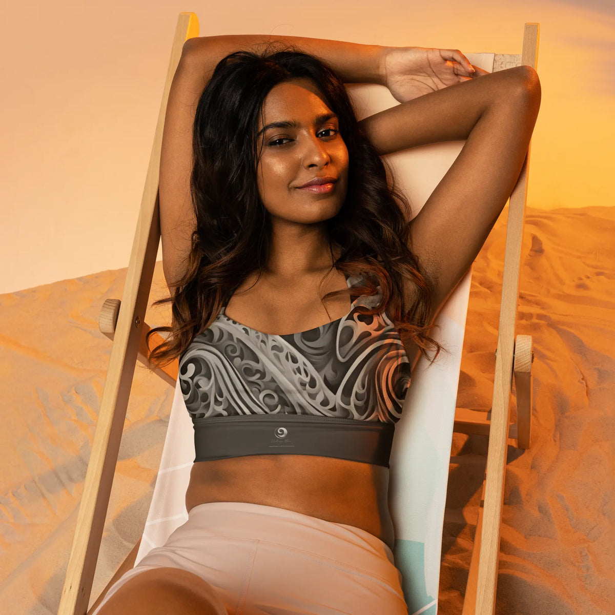 Chaitanya Abara Charcoal Gray Paisley Longline Sports Bra Eternal Agape Store