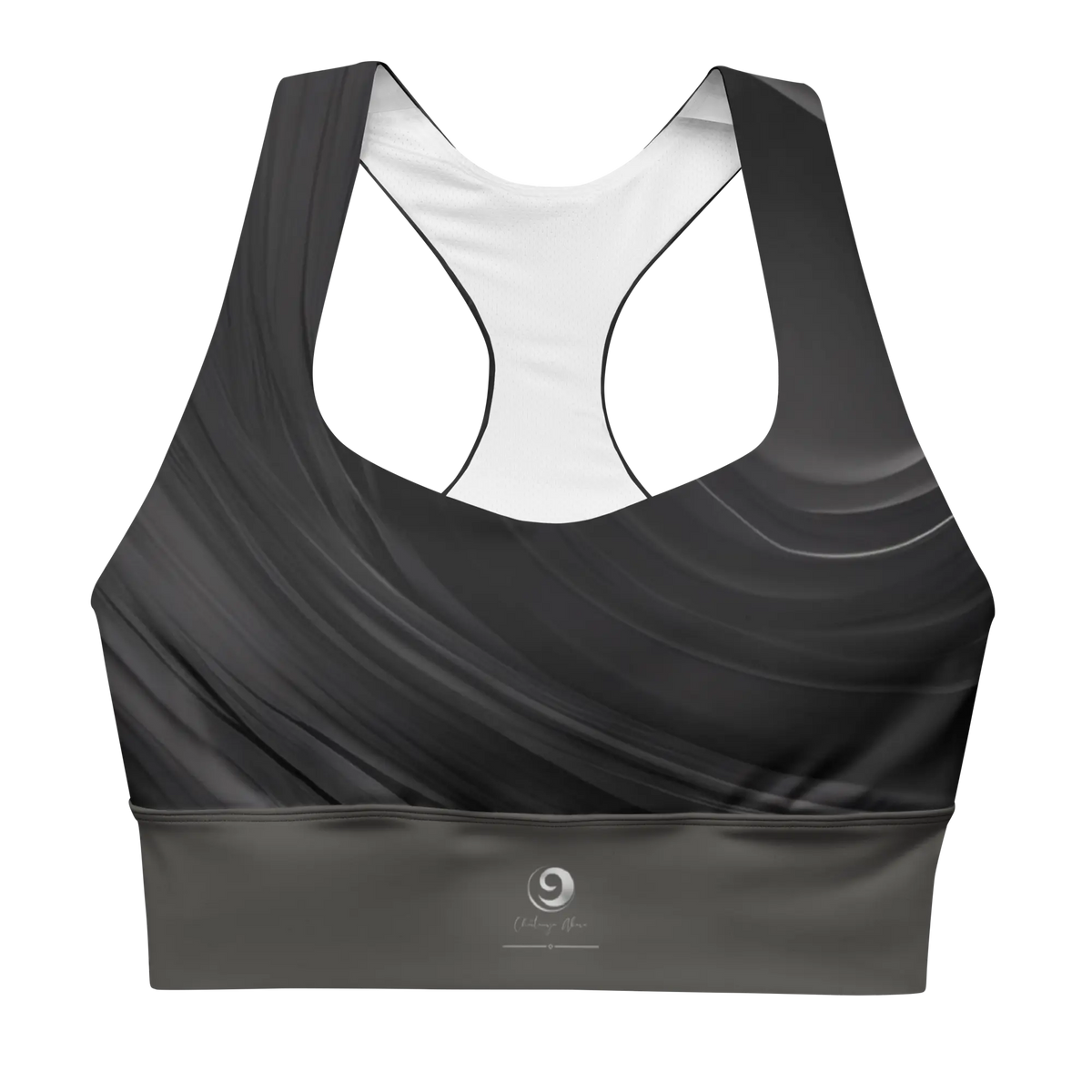 Chaitanya Abara Abstract Black and Gray Longline Sports Bra Eternal Agape Store