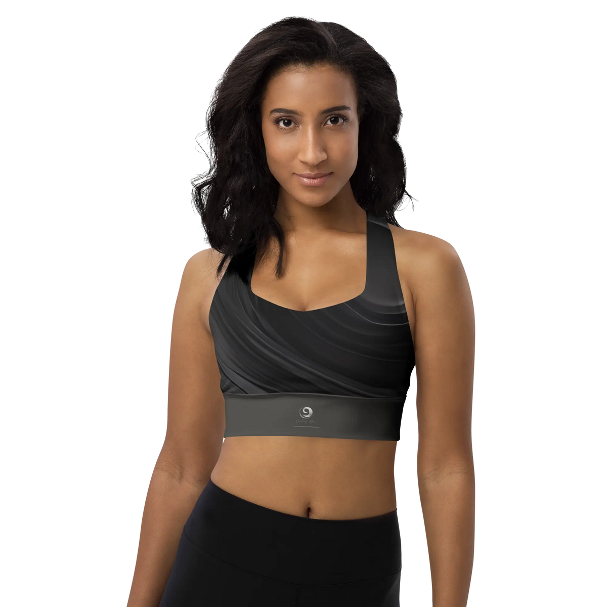 Chaitanya Abara Abstract Black and Gray Longline Sports Bra Eternal Agape Store