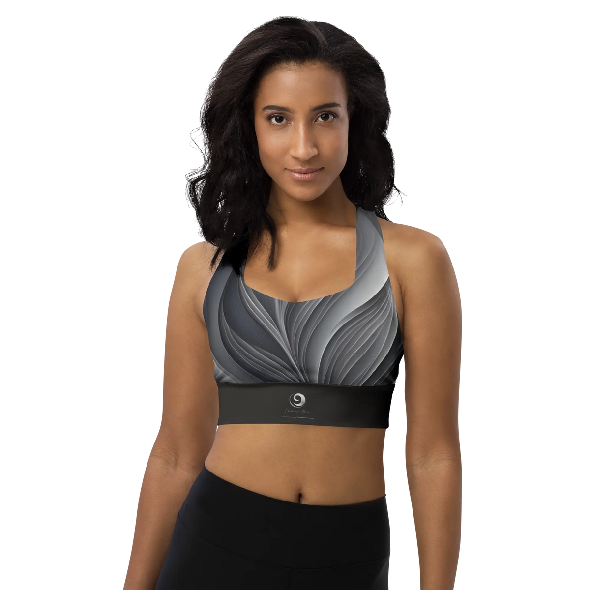 Chaitanya Abara Gray Leaf Pattern Longline Sports Bra Eternal Agape Store