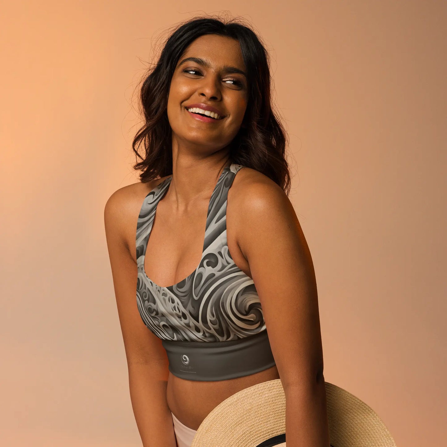 Chaitanya Abara Charcoal Gray Paisley Longline Sports Bra Eternal Agape Store