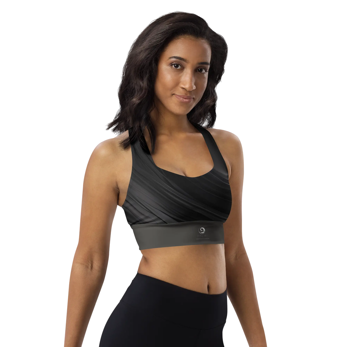 Chaitanya Abara Abstract Black and Gray Longline Sports Bra Eternal Agape Store