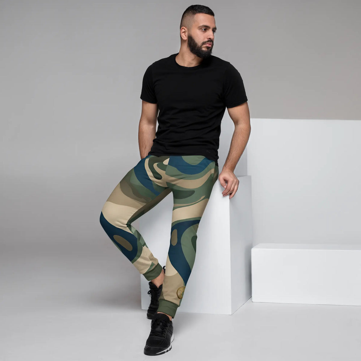 Teal, Tan and Navy Blue Eternal Agape Men's Camo Joggers Eternal Agape Store