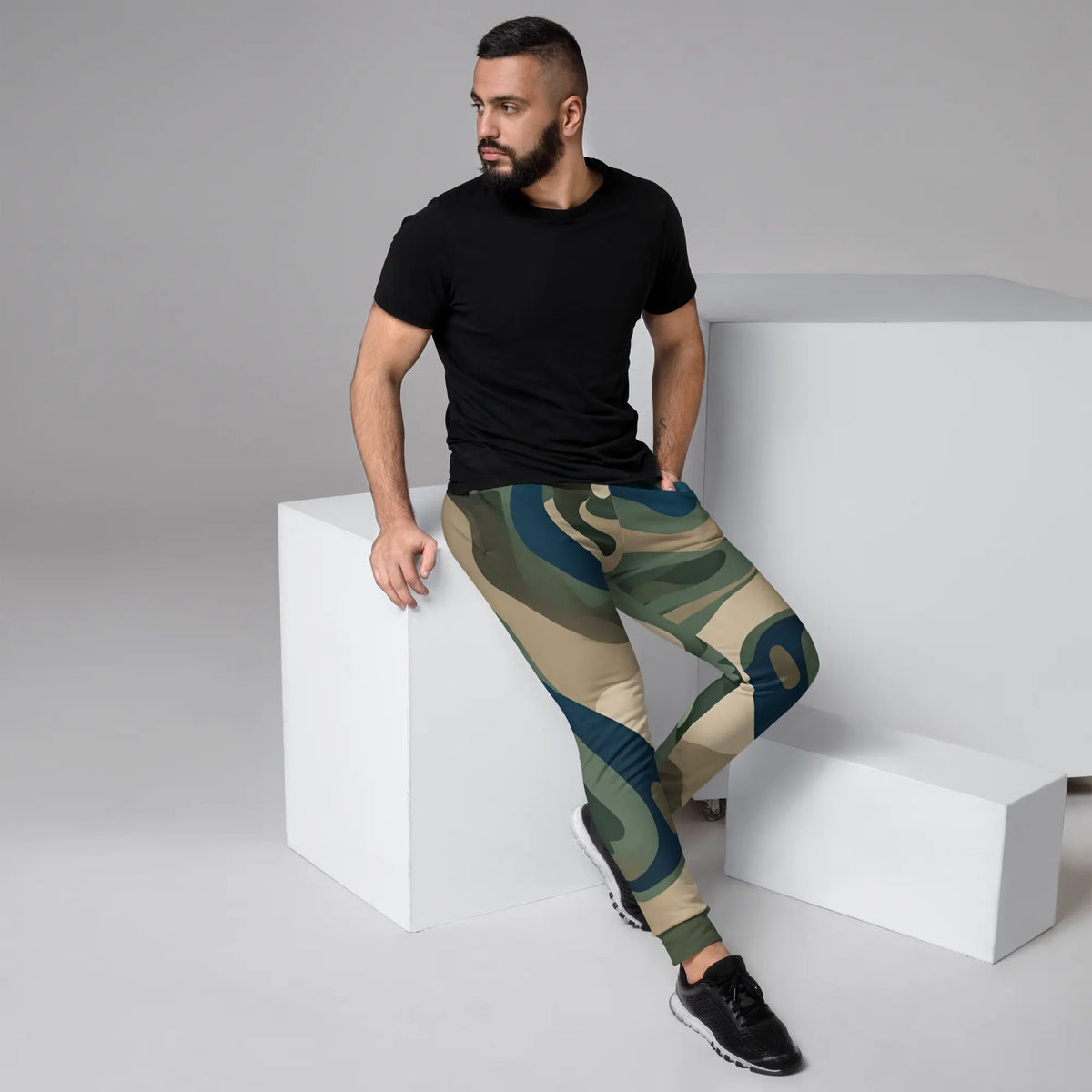 Teal, Tan and Navy Blue Eternal Agape Men's Camo Joggers Eternal Agape Store