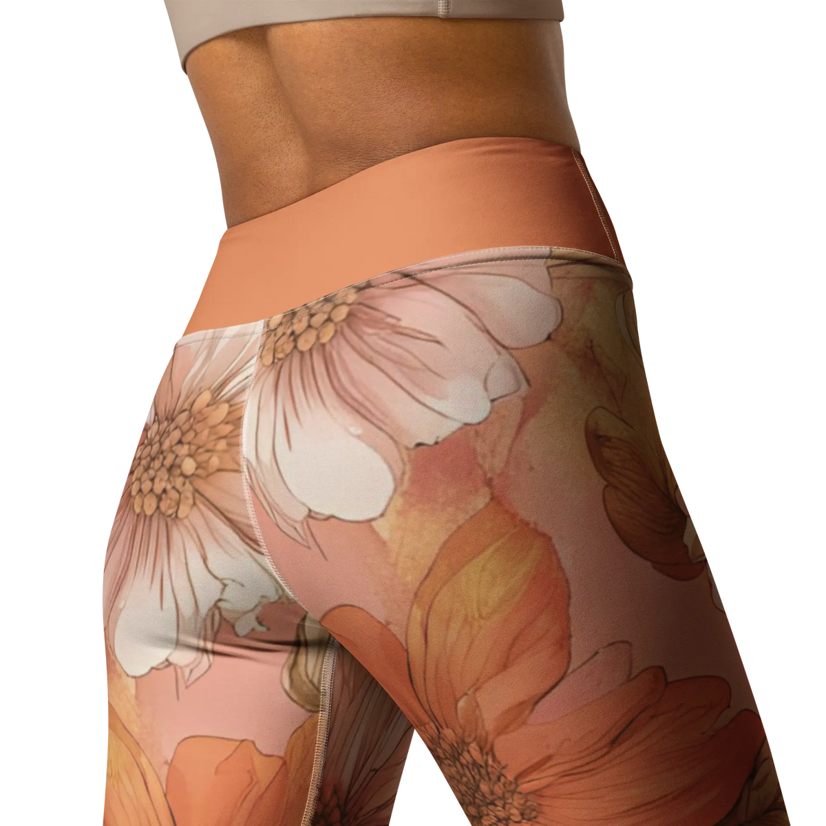 Chaitanya Abara Sunset Orange and Pink Floral Pattern Yoga Leggings Eternal Agape Store