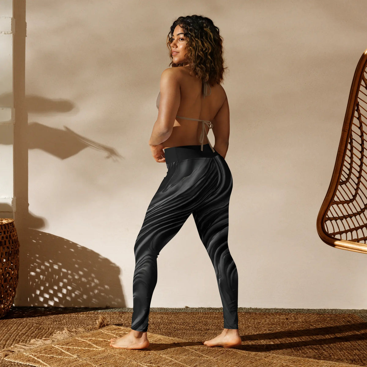 Black Textured Print Chaitanya Abara Yoga Leggings Eternal Agape Store