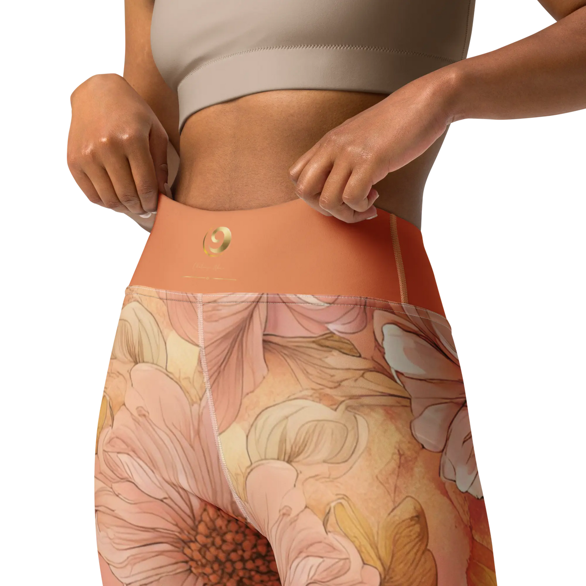 Chaitanya Abara Sunset Orange and Pink Floral Pattern Yoga Leggings Eternal Agape Store