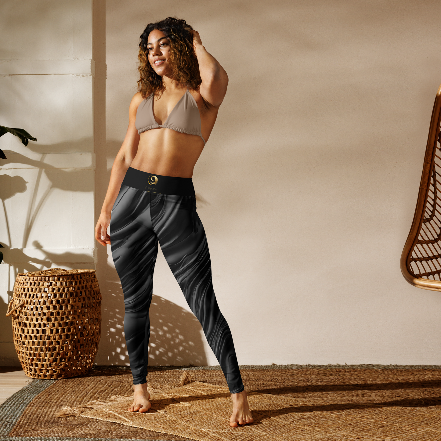 Black Textured Print Chaitanya Abara Yoga Leggings Eternal Agape Store