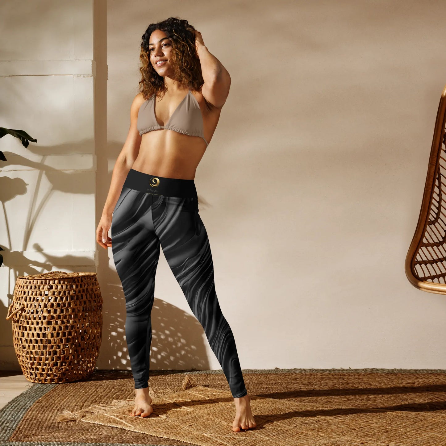 Black Textured Print Chaitanya Abara Yoga Leggings Eternal Agape Store