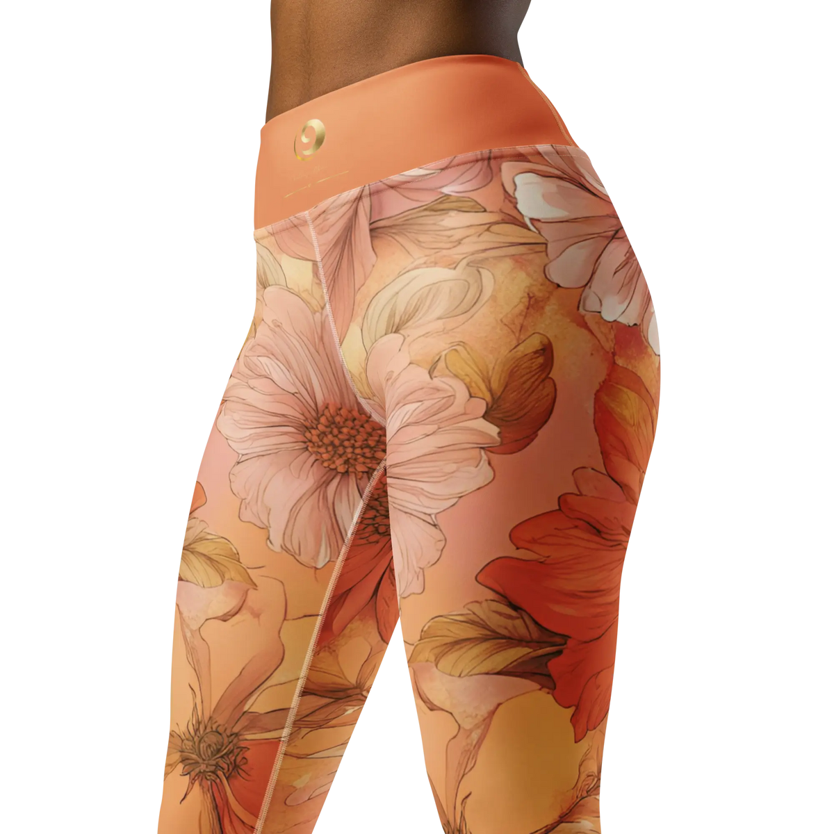 Chaitanya Abara Sunset Orange and Pink Floral Pattern Yoga Leggings Eternal Agape Store