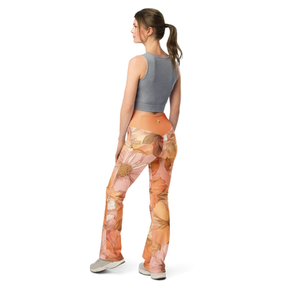 Chaitanya Abara Sunset Orange Floral Print Flare Leggings Eternal Agape Store