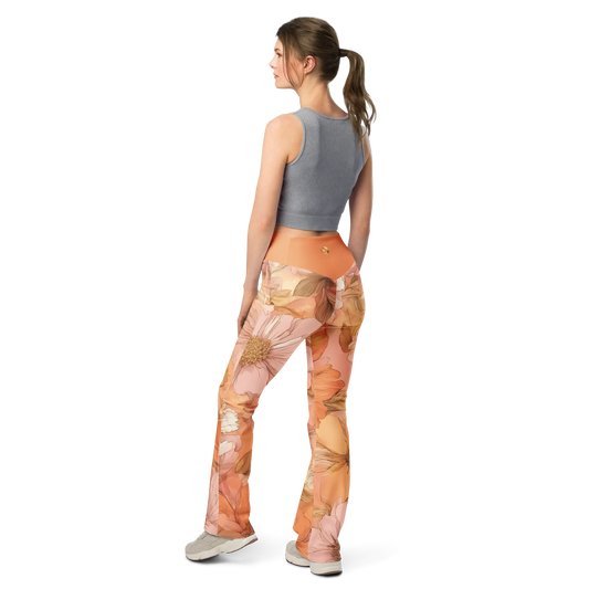 Chaitanya Abara Sunset Orange Floral Print Flare Leggings Eternal Agape Store