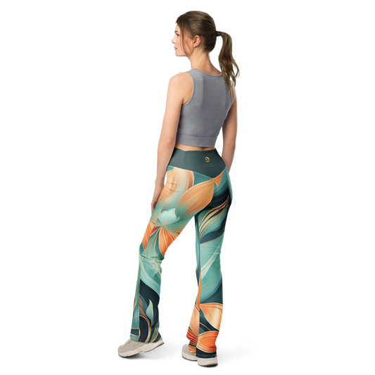 Chaitanya Abara Green with Orange Blossom Flare Leggings Eternal Agape Store