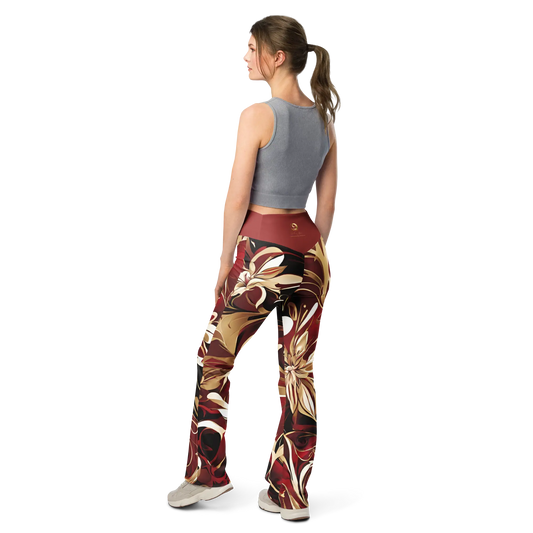Chaitanya Abara Red, Maroon and Gold Abstract Floral Flare leggings Eternal Agape Store
