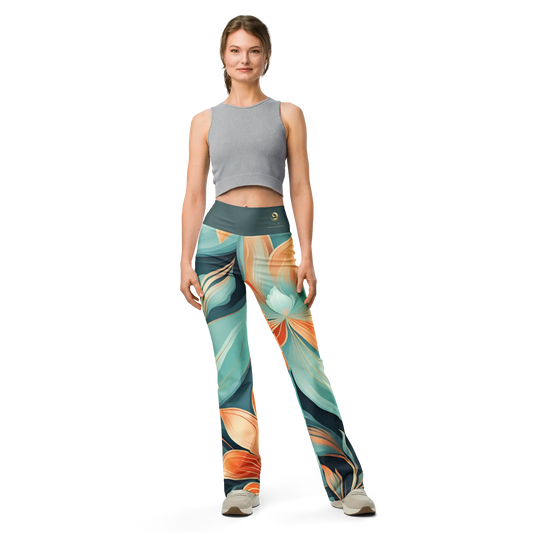 Chaitanya Abara Green with Orange Blossom Flare Leggings Eternal Agape Store