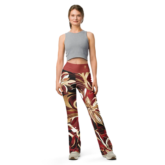 Chaitanya Abara Red, Maroon and Gold Abstract Floral Flare leggings Eternal Agape Store
