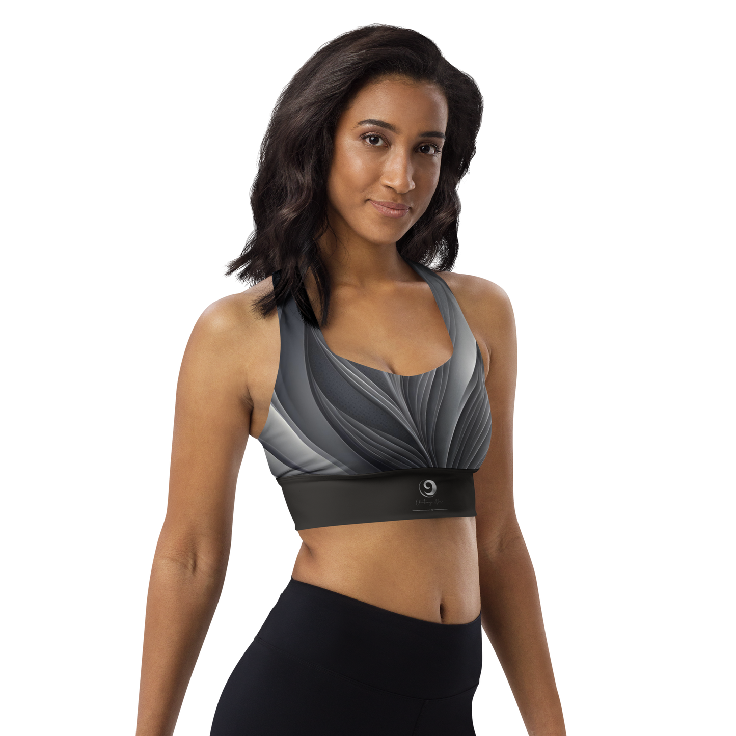 Chaitanya Abara Gray Leaf Pattern Longline Sports Bra