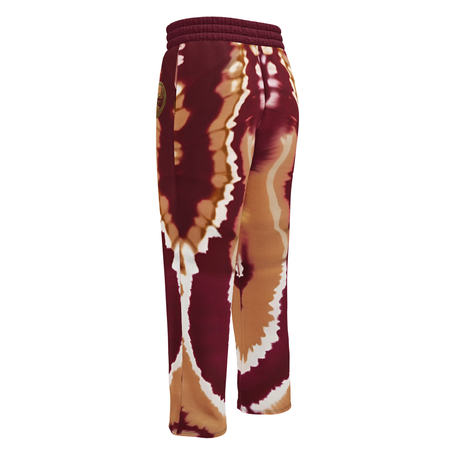 Eternal Agape Maroon and Gold Tie Dyed Wide-Leg Joggers