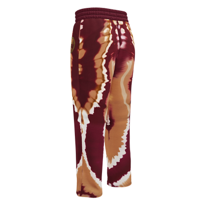 Eternal Agape Maroon and Gold Tie Dyed Wide-Leg Joggers