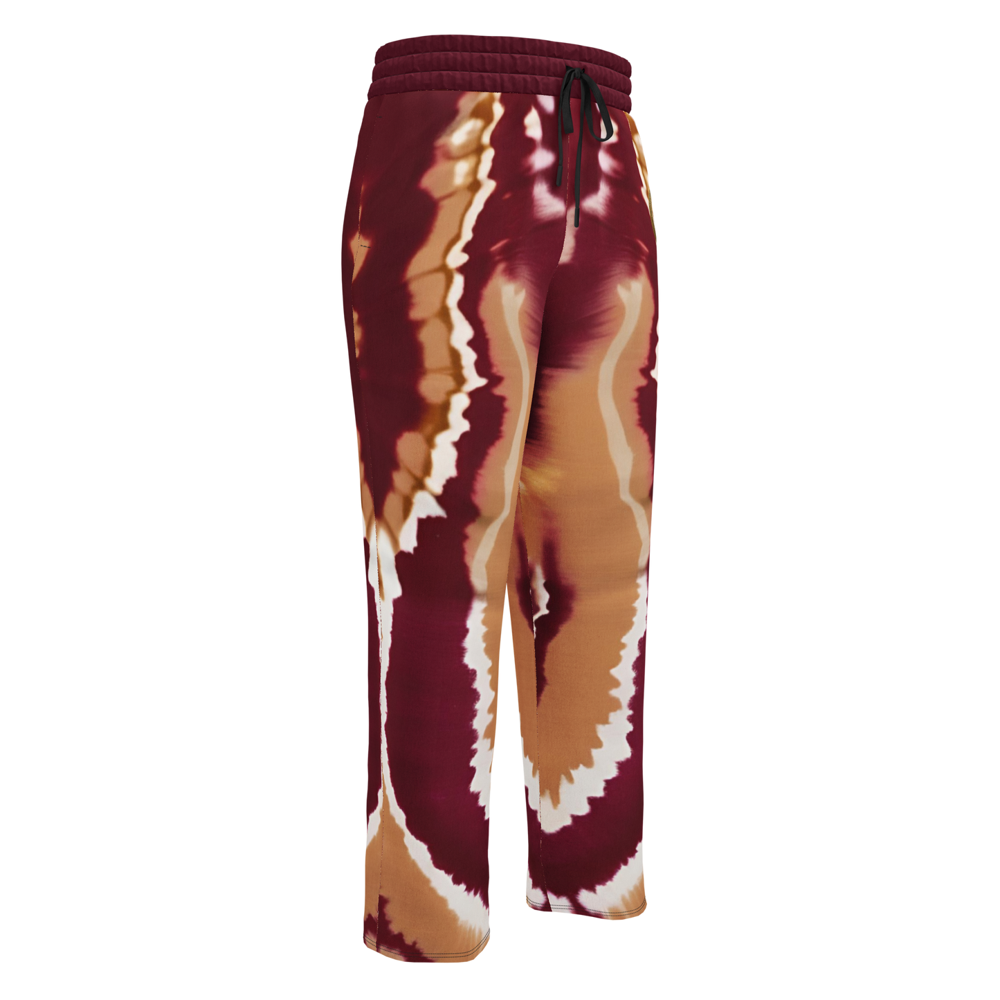 Eternal Agape Maroon and Gold Tie Dyed Wide-Leg Joggers