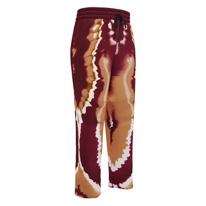 Eternal Agape Maroon and Gold Tie Dyed Wide-Leg Joggers