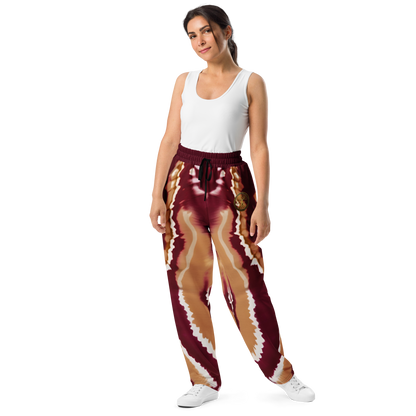 Eternal Agape Maroon and Gold Tie Dyed Wide-Leg Joggers