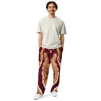 Eternal Agape Maroon and Gold Tie Dyed Wide-Leg Joggers