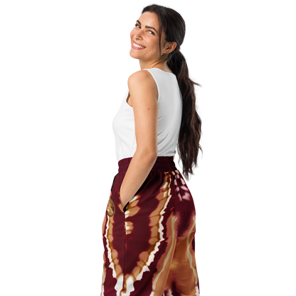 Eternal Agape Maroon and Gold Tie Dyed Wide-Leg Joggers