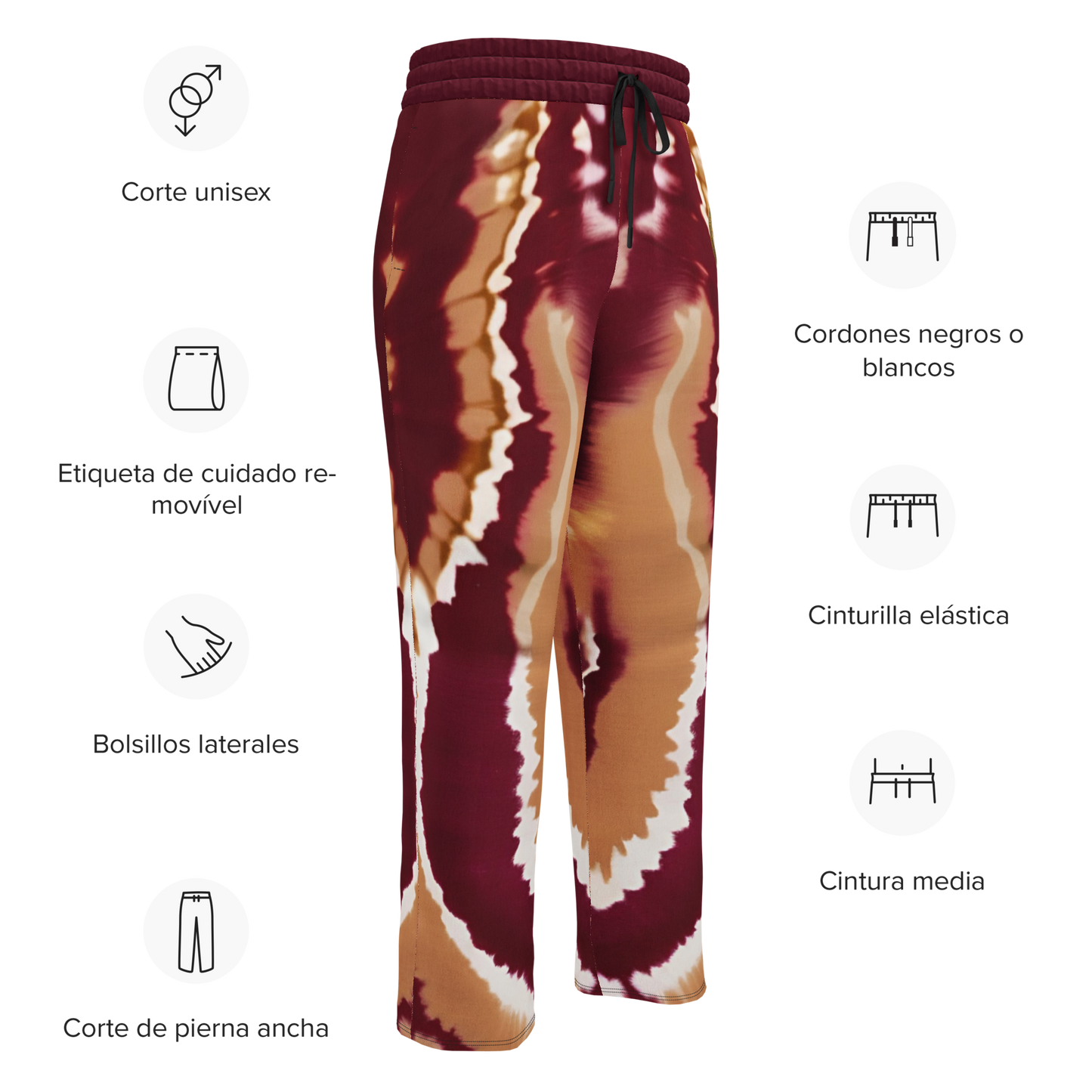 Eternal Agape Maroon and Gold Tie Dyed Wide-Leg Joggers