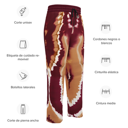 Eternal Agape Maroon and Gold Tie Dyed Wide-Leg Joggers