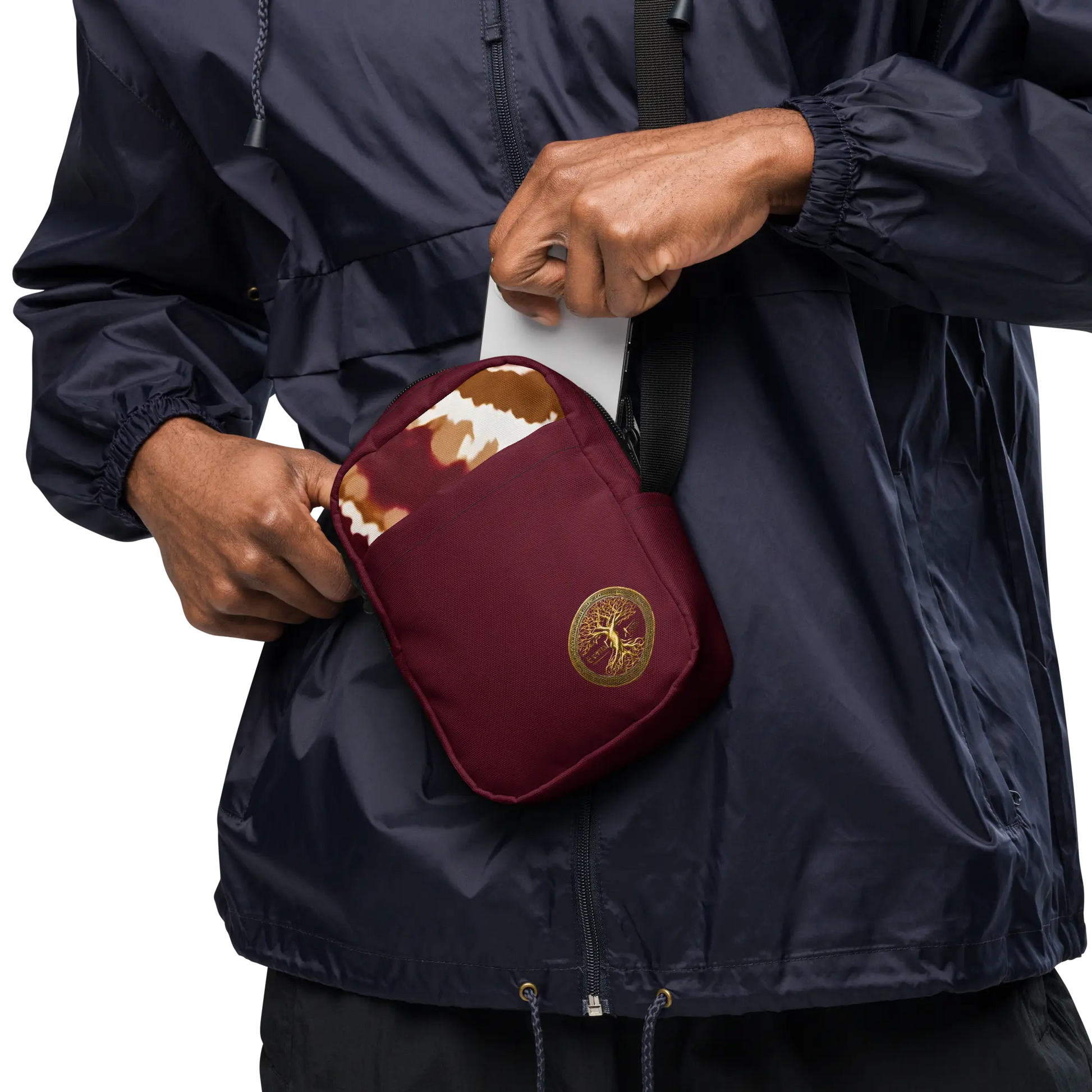 Eternal Agape Maroon and Gold Tie Dyed Utility Crossbody Bag Eternal Agape Store
