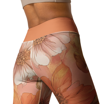 Chaitanya Abara Sunset Orange and Pink Floral Pattern Yoga Leggings