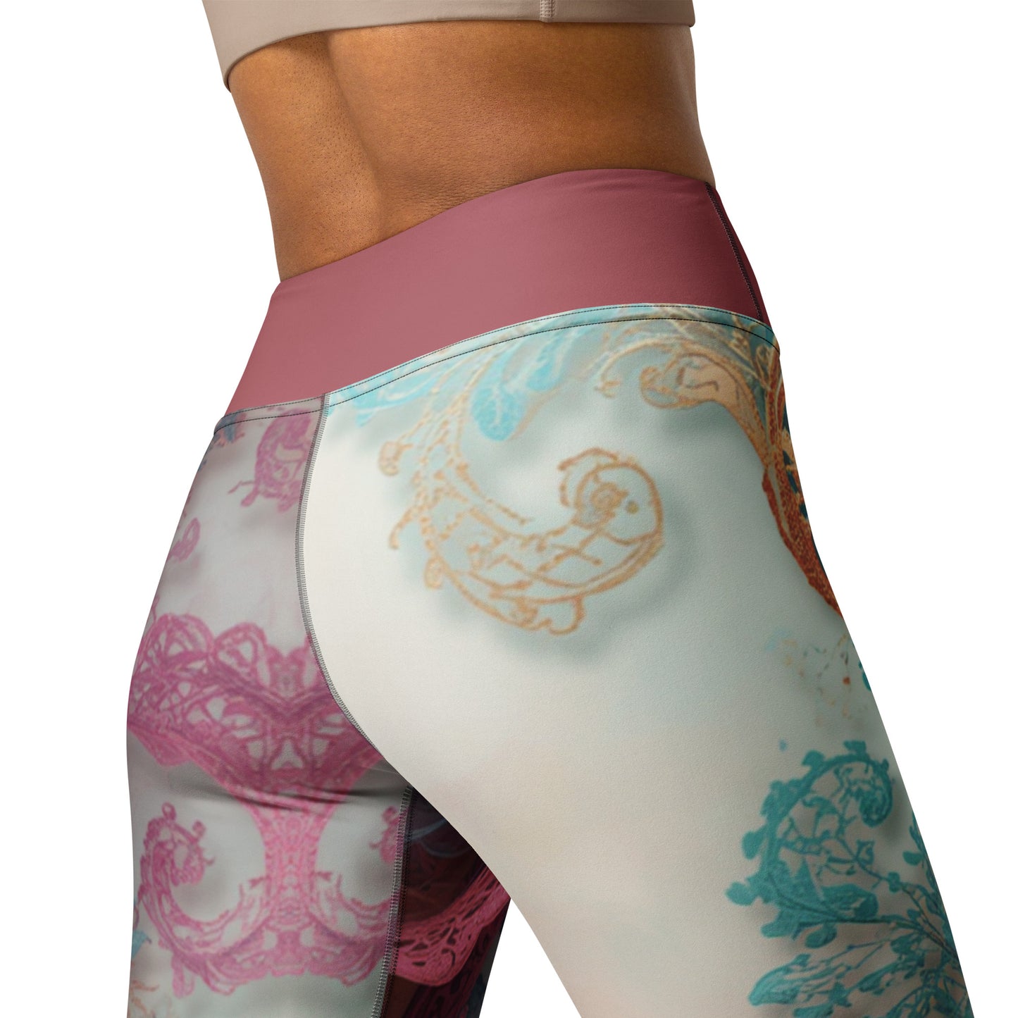 Chaitanya Abara Rangini Forme Yoga Leggings — lace-woven fractal pattern in warm chromatic tones