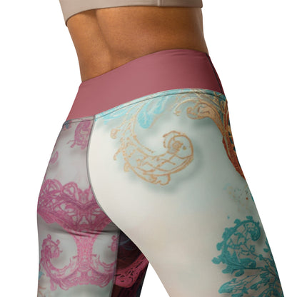 Chaitanya Abara Rangini Forme Yoga Leggings — lace-woven fractal pattern in warm chromatic tones