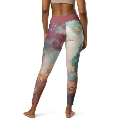 Chaitanya Abara Rangini Forme Yoga Leggings — lace-woven fractal pattern in warm chromatic tones