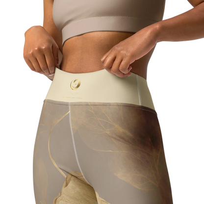 Elegant Gold Flowers Trimmed in Gold Chaitanya Abara Yoga Leggings Eternal Agape Store