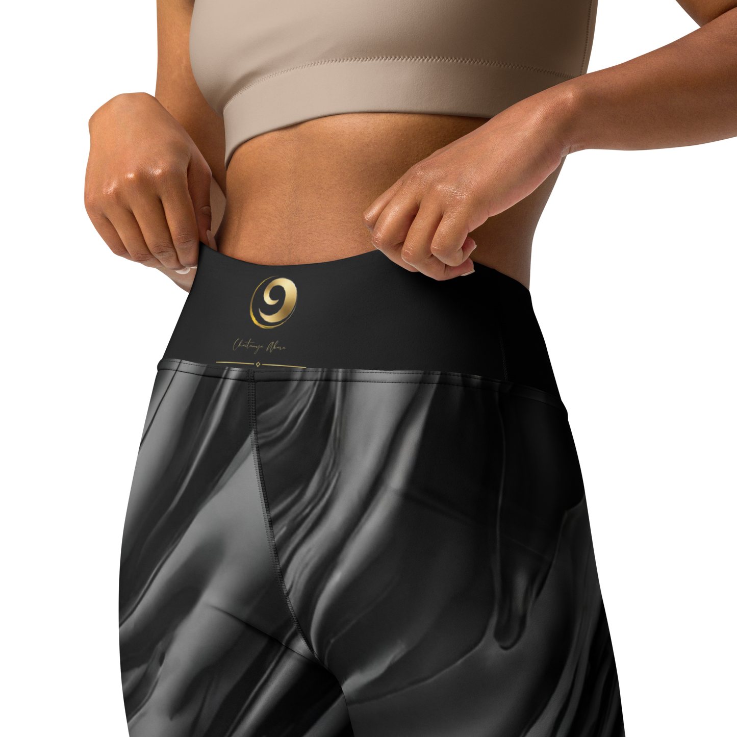 Black Textured Print Chaitanya Abara Yoga Leggings