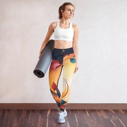 Navy Blue, Maroon and Orange Chaitanya Abara Fall Floral Yoga Leggings Eternal Agape Store