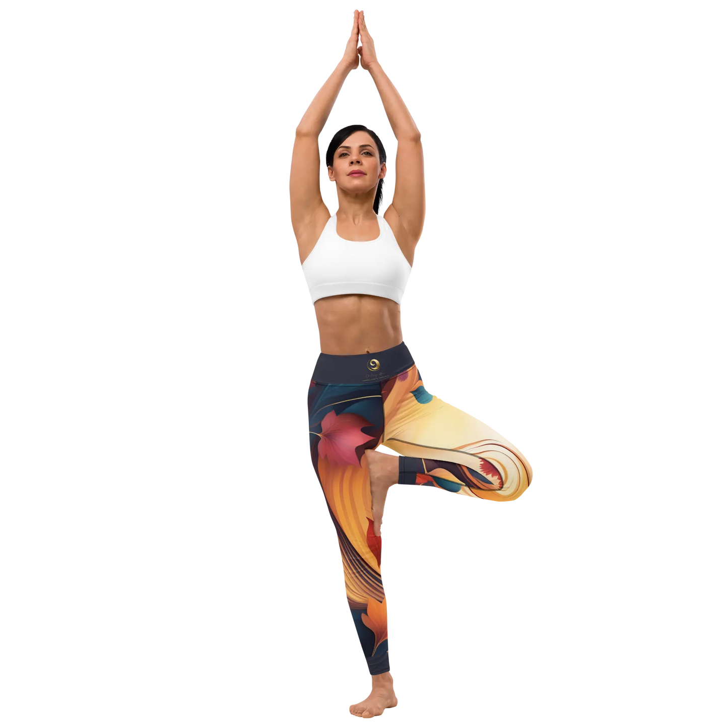 Navy Blue, Maroon and Orange Chaitanya Abara Fall Floral Yoga Leggings Eternal Agape Store