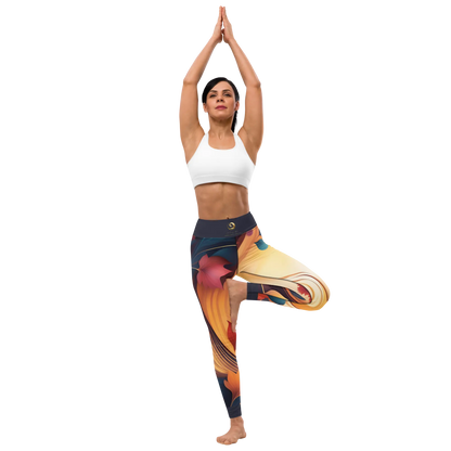 Navy Blue, Maroon and Orange Chaitanya Abara Fall Floral Yoga Leggings Eternal Agape Store