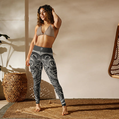 Chaitanya Abara Charcoal Gray Paisley Pattern Yoga Leggings Eternal Agape Store
