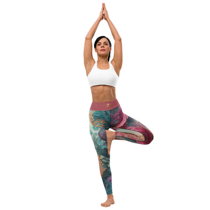 Chaitanya Abara Rangini Forme Yoga Leggings — lace-woven fractal pattern in warm chromatic tones