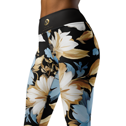 Chaitanya Abara White, Sky Blue and Black  Floral Print Yoga Leggings