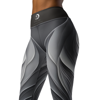 Chaitanya Abara Gray Leaf Pattern Yoga Leggings Eternal Agape Store